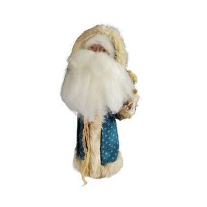 Vintage Santa Claus w/Presents Figurine 15” Cloth Realistic Furry Beard Robe